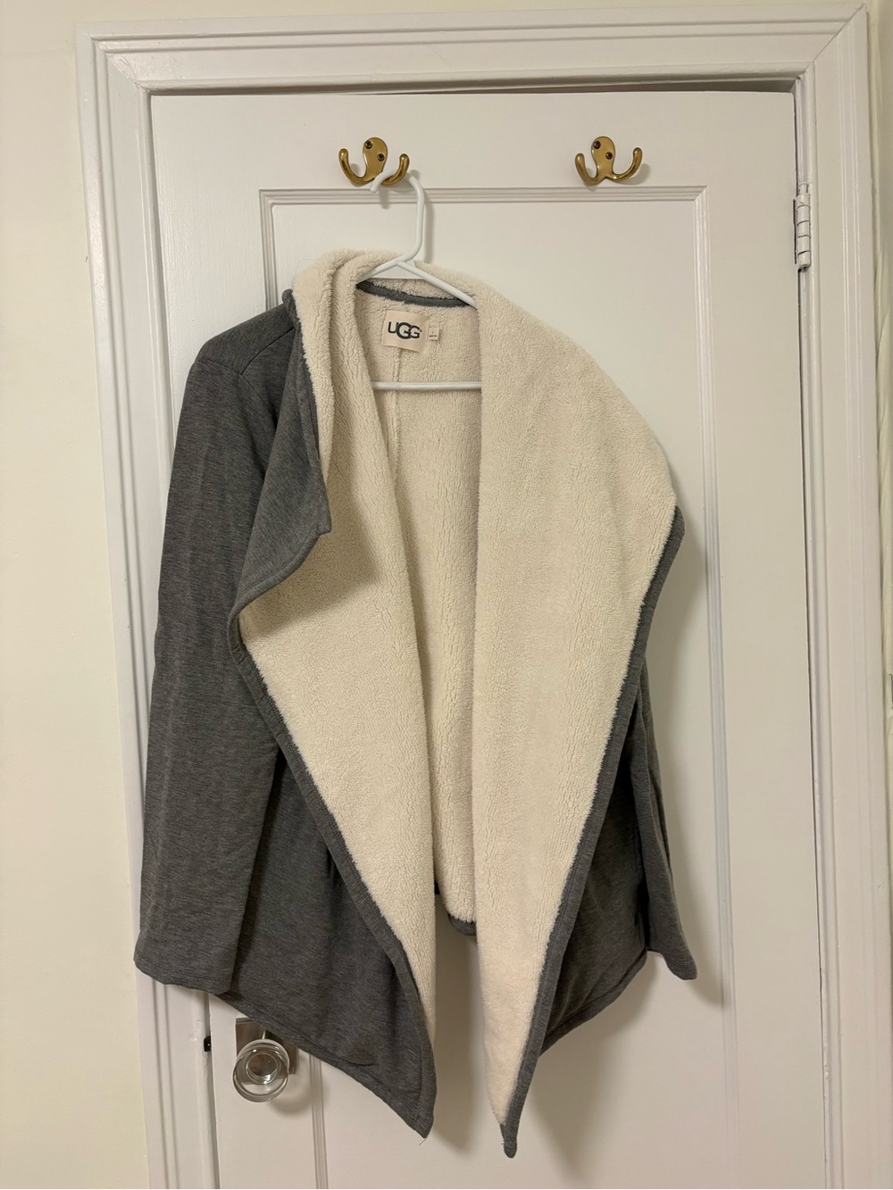UGG Women's Gray Cardigan with Cream Sherpa Lining